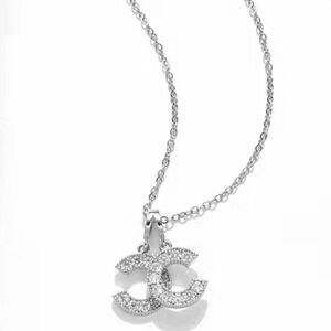 Sparkling CC Pendant‎ Necklace with Crystal Accents for Women 18k Plated NWOT